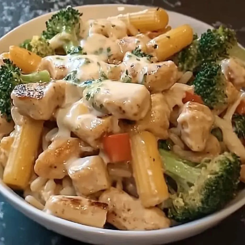 Pikante Nudeln mit Hähnchen, Brokkoli und Mais