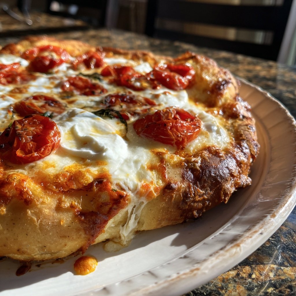 Pizza mit Tomaten und Burrata