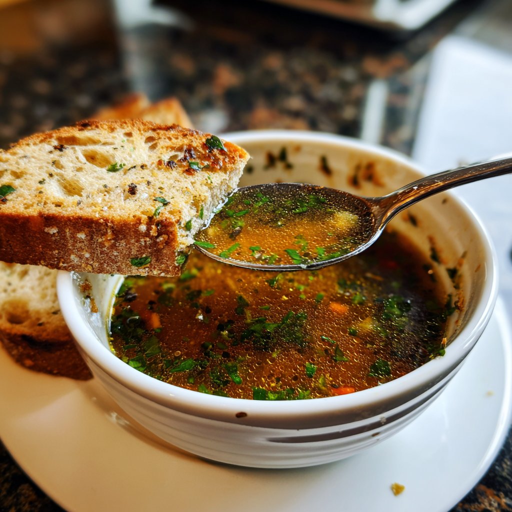 Abendessen mit Suppe und Brot