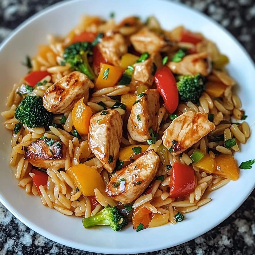 Gebratenes Hähnchen mit Zitronen- und Gemüse-Orzo