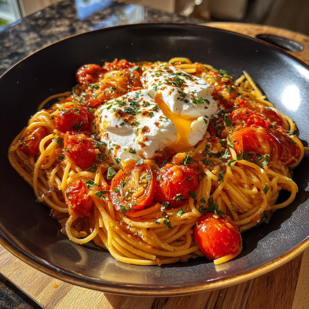 Spaghetti mit Tomaten und Burrata